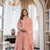 Peach chanderi silk v neck kurta set with embroidered dupatta | readymade suit