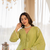 Green chanderi silk v neck kurta set with embroidered dupatta | readymade suit