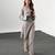 Beige chanderi silk round neck kurta pant set for women | readymade suit