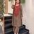Brown french crepe silk round neck kurta pant set for women | readymade suit