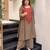 Brown french crepe silk round neck kurta pant set for women | readymade suit