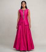 Fuchsia pink embroidered dupion silk co ord set