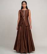 Chocolate brown embroidered dupion silk co ord set