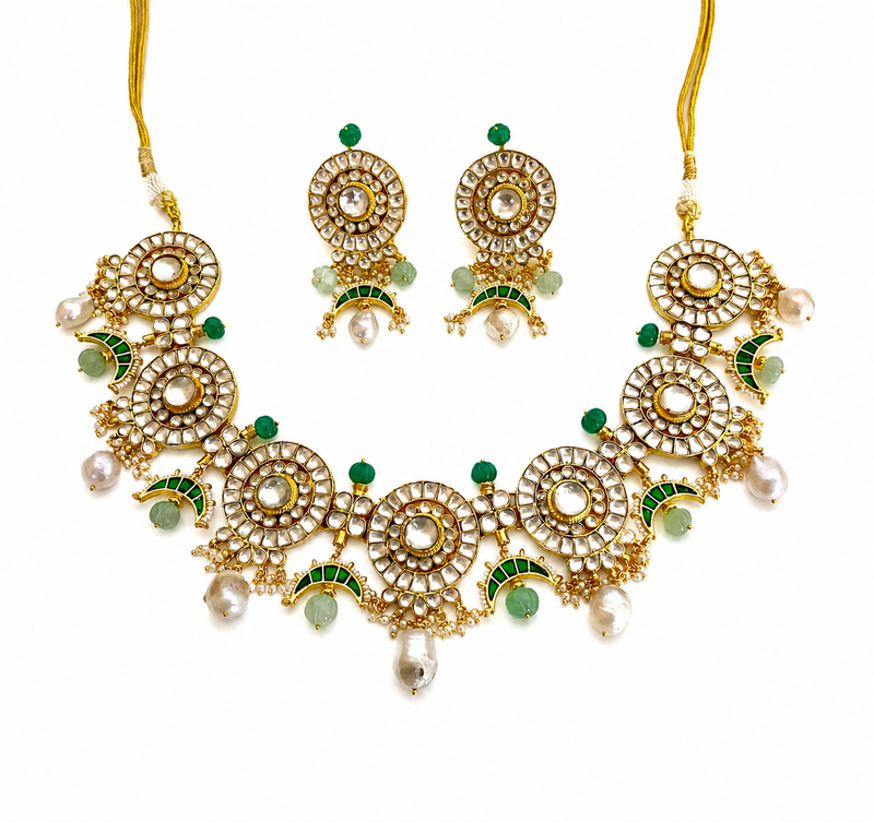 The emerald kundan necklace earring set