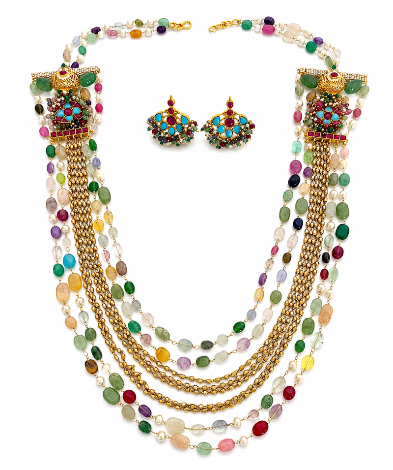 The multi-gem kundan necklace & earring sets