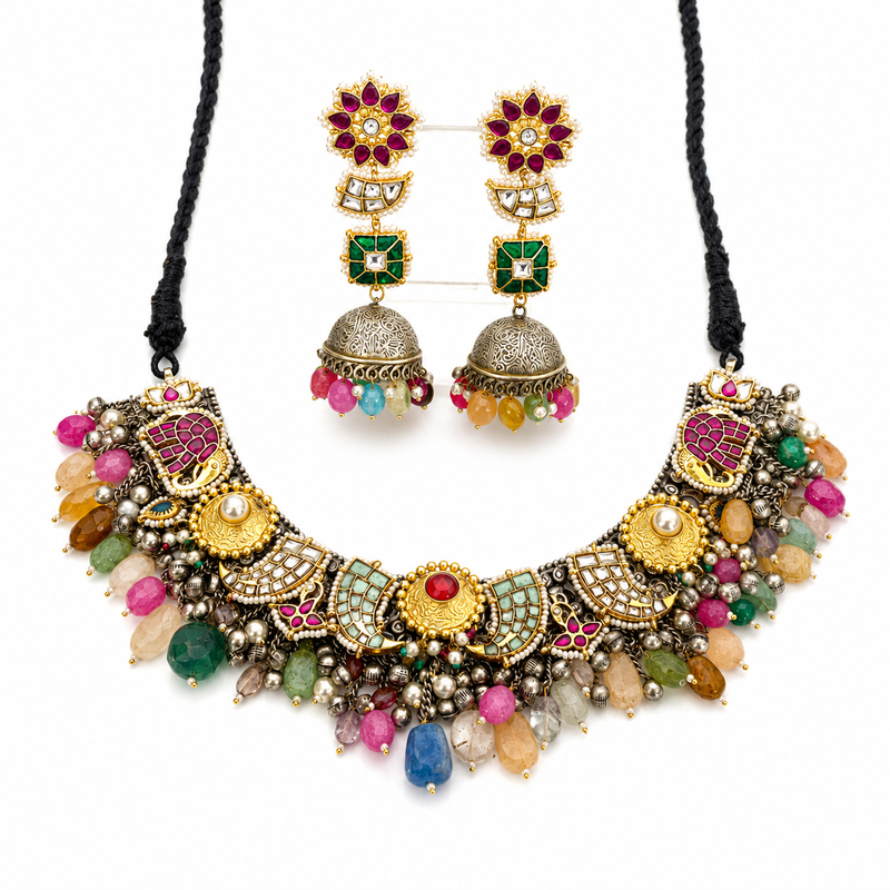 The royal peacock fusion necklace & earring set