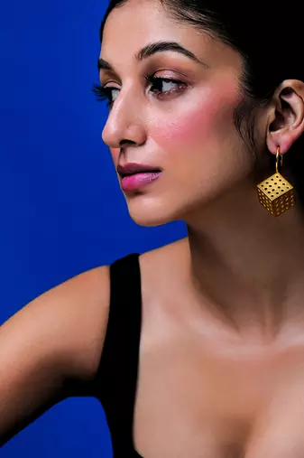 Gold mini cubical hoops earrings