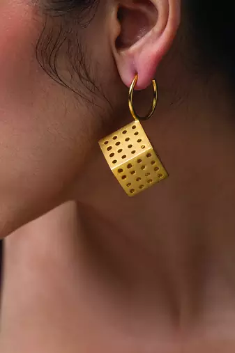 Gold mini cubical hoops earrings