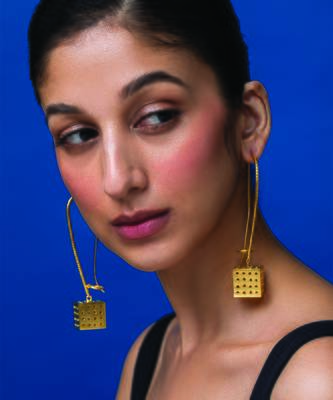 Gold cubical long hoop earrings 2
