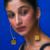 Gold cubical long hoop earrings