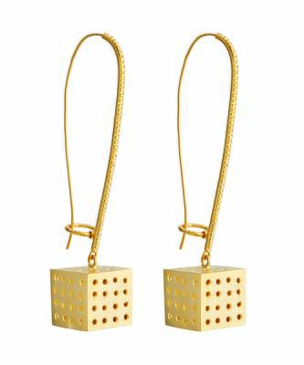 Gold cubical long hoop earrings 3