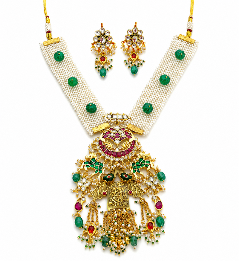 The royal peacock kundan necklace & earring set