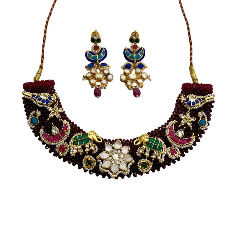 The peacock elephant kundan necklace & earring set