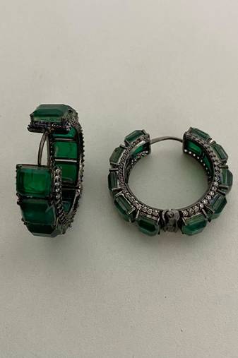 Emerald diamond hoop earrings