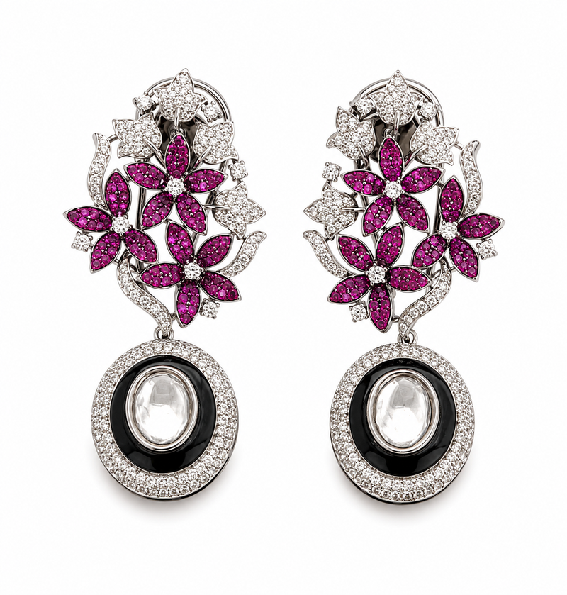 The ruby bloom diamond earrings