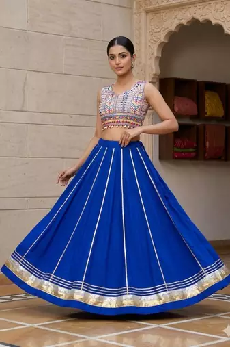 royal blue rayon plain lehenga choli