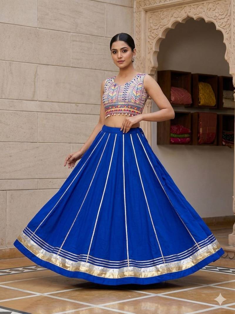 royal blue rayon plain lehenga choli