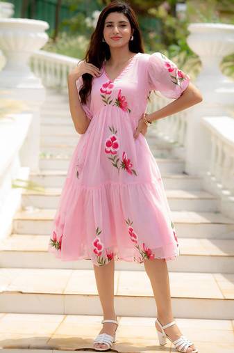 Pink digital print silk kurti