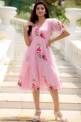 Pink digital print silk kurti