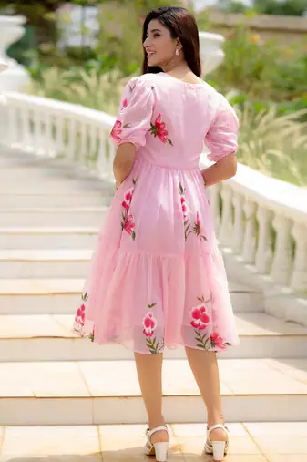Pink digital print silk kurti