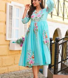 Sky blue digital print silk kurti