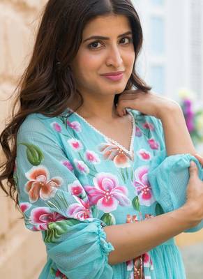 Sky blue digital print silk kurti 3