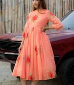 Peach digital print silk kurti