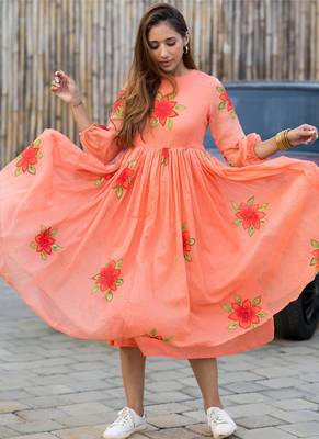Peach digital print silk kurti 3