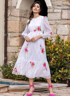 White digital print silk kurti 1