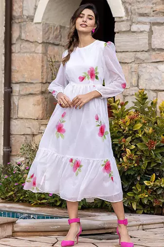 White digital print silk kurti