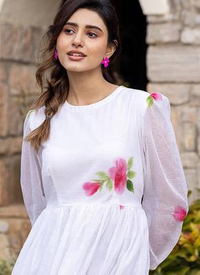 White digital print silk kurti 2