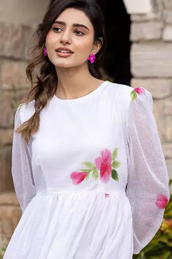 White digital print silk kurti