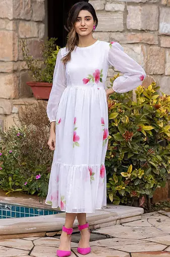 White digital print silk kurti