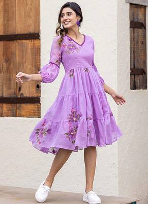 Purple digital print silk kurti 1