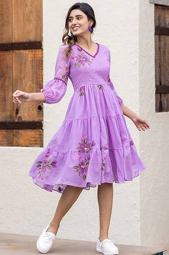 Purple digital print silk kurti