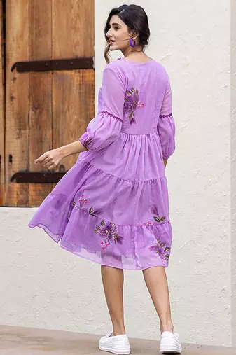 Purple digital print silk kurti