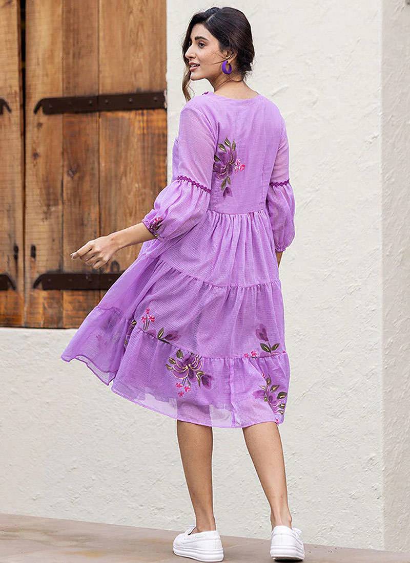 Purple digital print silk kurti