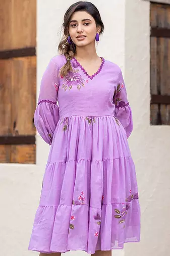 Purple digital print silk kurti