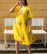 Yellow digital print silk kurti
