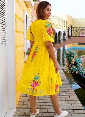 Yellow digital print silk kurti 2