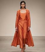 Rust Orange Mirror Embroidered Dupion Silk Co Ord Set