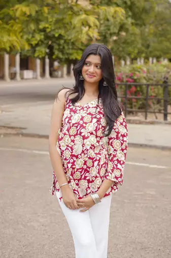 Corset Back Digital Print Cotton Short Kurti