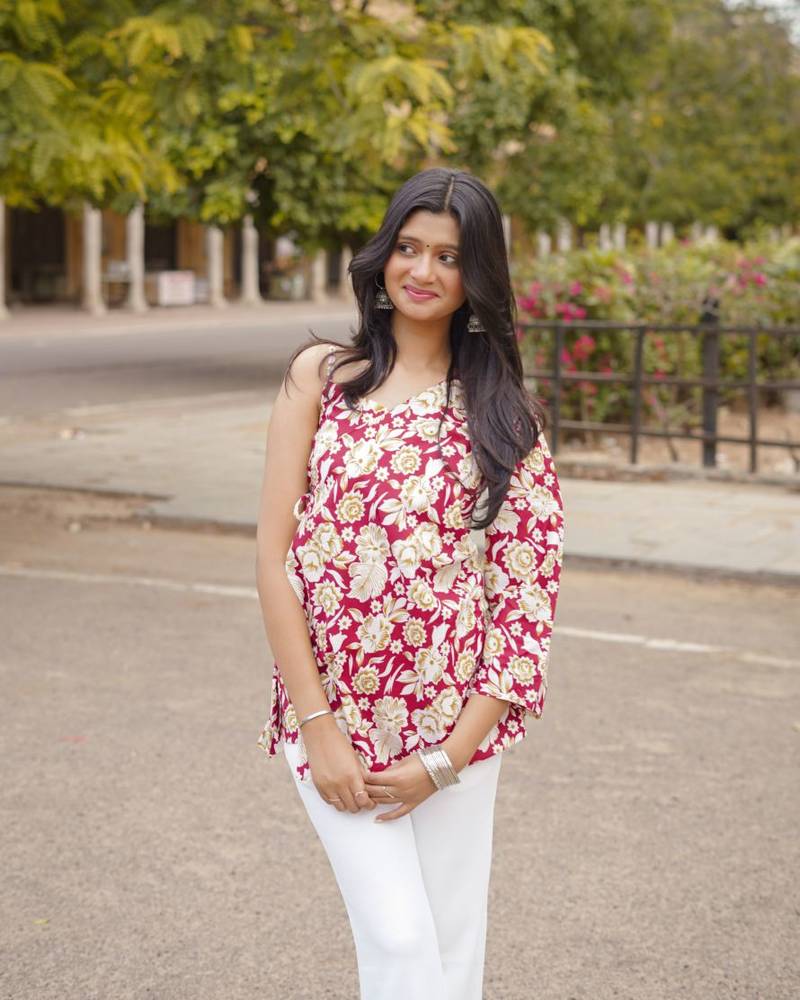 Corset Back Digital Print Cotton Short Kurti