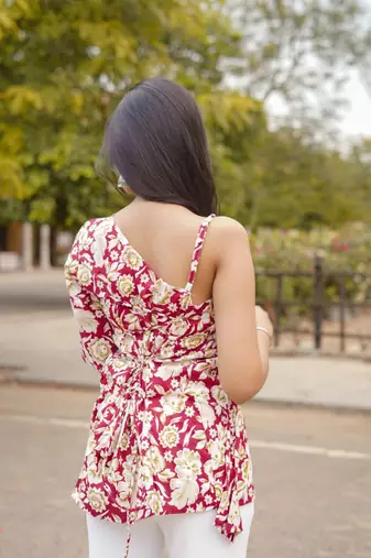 Corset Back Digital Print Cotton Short Kurti