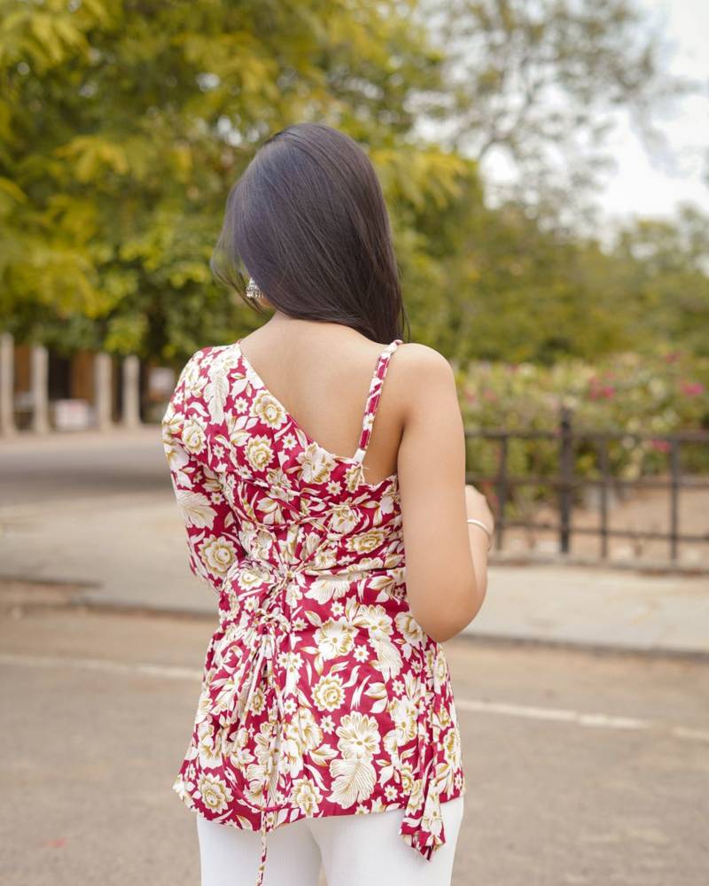 Corset Back Digital Print Cotton Short Kurti