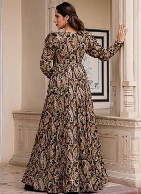 Black digital print faux georgette sharara suit set with crop top & shrug stitched 4