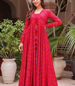 Pink digital print faux georgette sharara suit set with crop top & shrug stitched