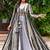 Light grey digital print faux georgette sharara suit set with crop top & shrug stitched