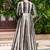 Light grey digital print faux georgette sharara suit set with crop top & shrug stitched