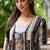 Light grey digital print faux georgette sharara suit set with crop top & shrug stitched